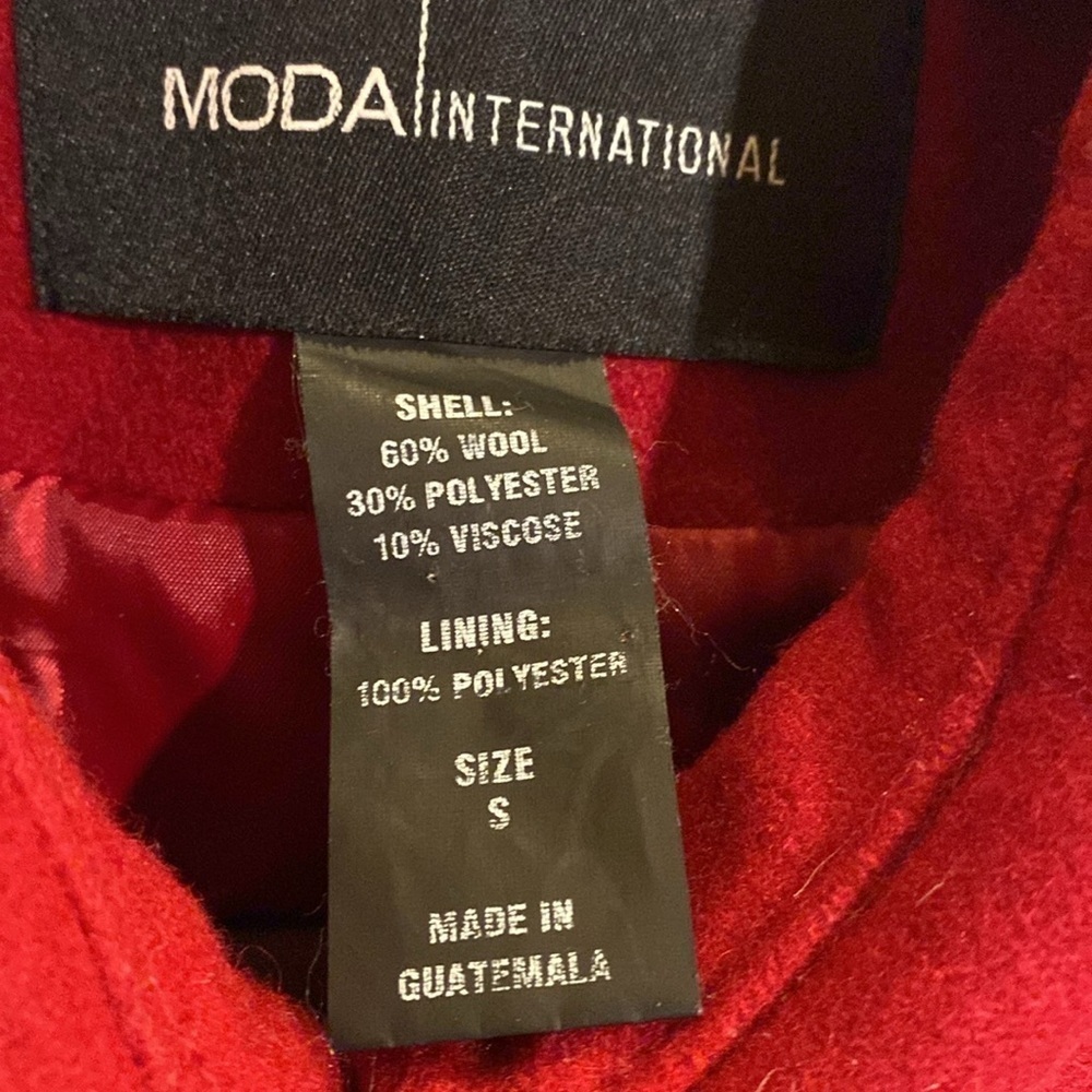 Moda Internacional Red Wool Blend Pea Coat - Picture 6 of 6
